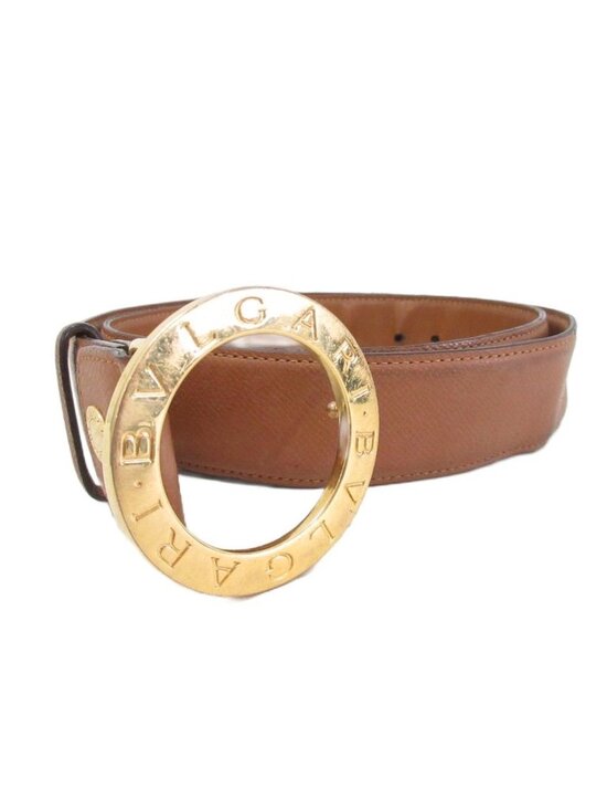 Bvlgari Logo Buckle Belt Eyelet Gold Leather 105 42 Brown main image 7